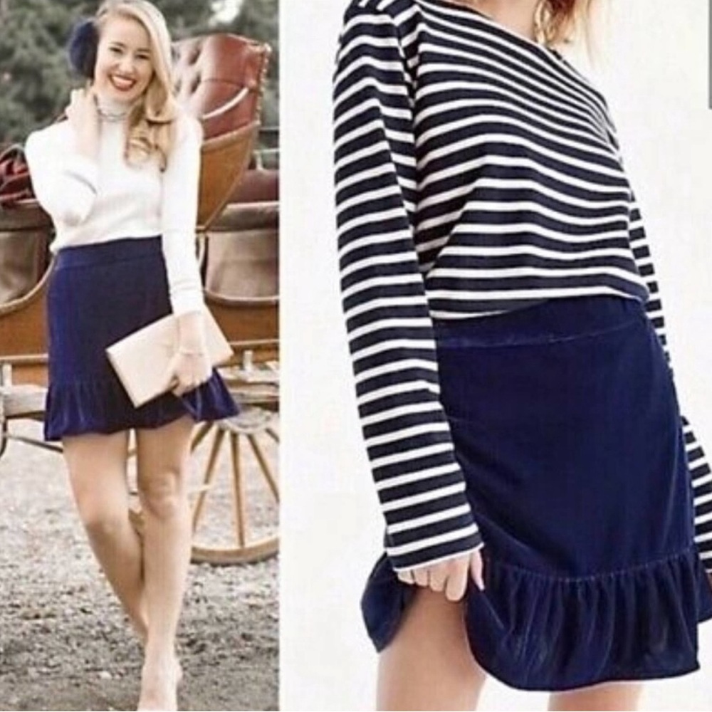 J crew crushed‎ velvet blue skirt nwt